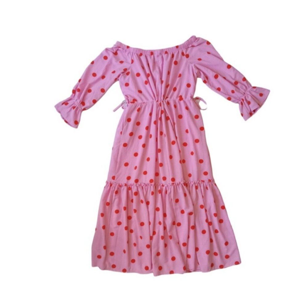 Scoop Pink and Red Polka Dot Off the Shoulder Plus Size Maxi Dress Women's XXL